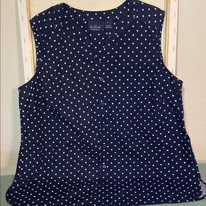 Gloria Vanderbilt Navy and White Polka Dot Sleeveless Button-Front Camisole PL
